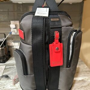 TUMI Backpack Higgins Sling Ballistic Nylon Men's Grey Red New 299$Measure 15x12